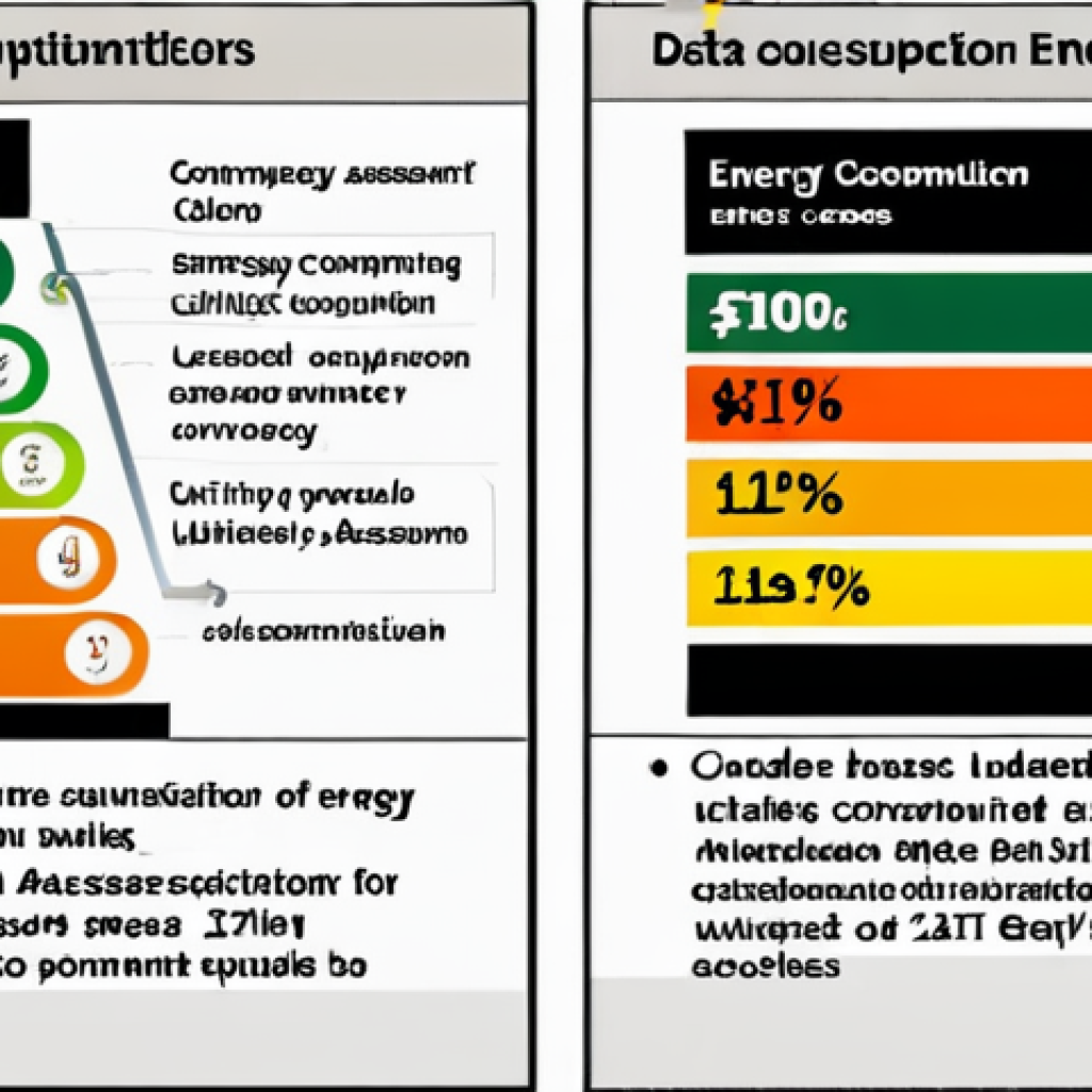 **Energy Consumption Assessment**: Create an infographic that illustrates a company's energy consumption evaluation process, highlighting key elements such as data collection from utility bills, identification of outdated equipment, and potential energy savings. Include visuals of energy meters and charts showing energy usage.