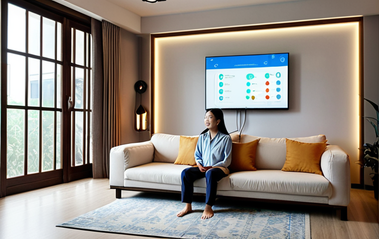 **"A serene, modern Vietnamese smart home interior, softly lit by optimized smart lighting and a comfortably cool air conditioner. A family is enjoying their living space, while a translucent holographic AI interface subtly displays real-time energy savings and personalized usage data, demonstrating how AI learns habits to reduce electricity bills. The atmosphere should feel futuristic, efficient, and distinctly Vietnamese, perhaps with traditional patterns or decor integrated into a contemporary design, emphasizing comfort and sustainability."**