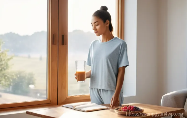 에너지 배분 최적화를 위한 실무 팁 - **Prompt:** A young adult, dressed in comfortable, modest loungewear (such as a soft t-shirt and paj...