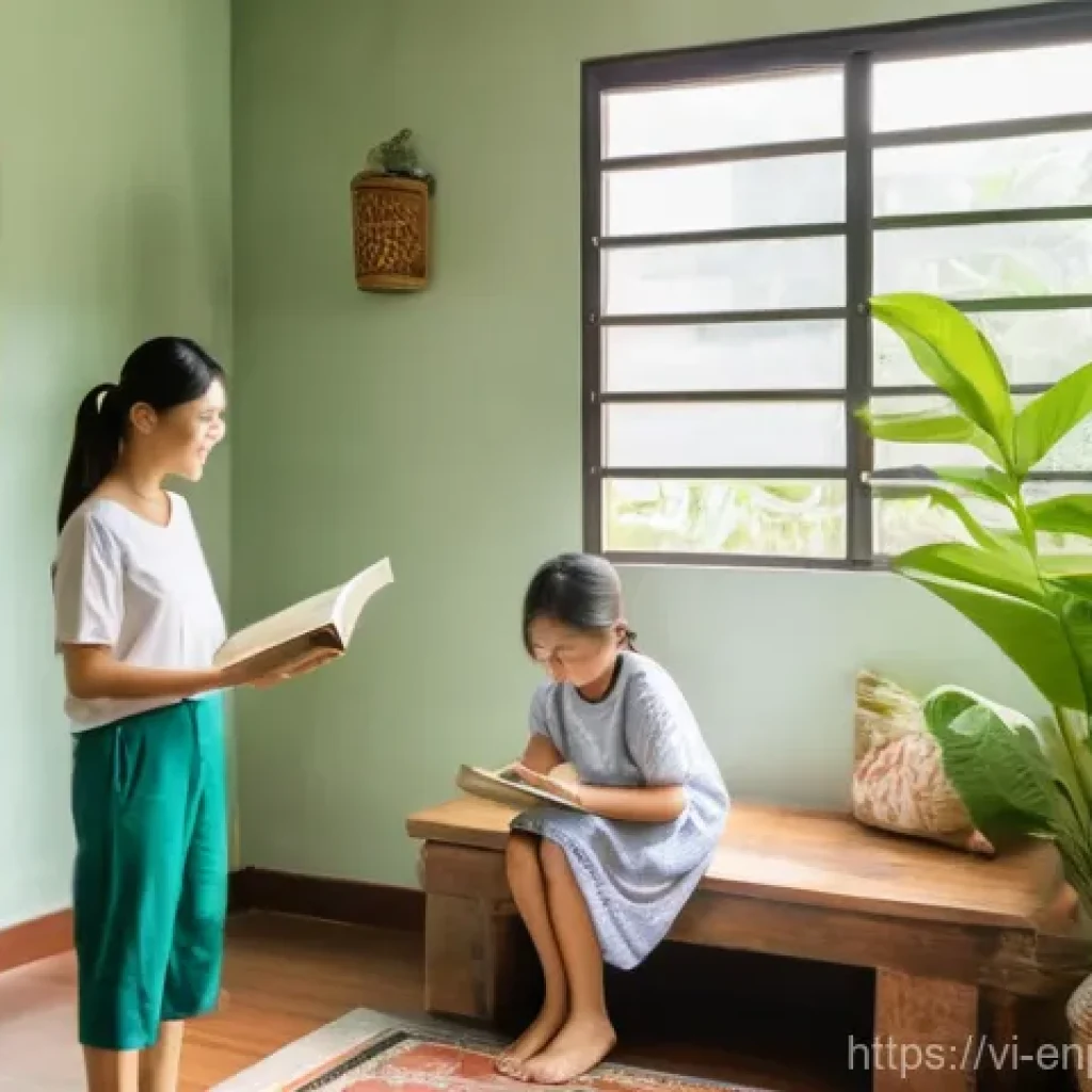 에너지 효율성을 위한 협력적 접근 방식 - **Prompt:** A warm and inviting scene inside a modern Vietnamese home, showcasing a family actively ...