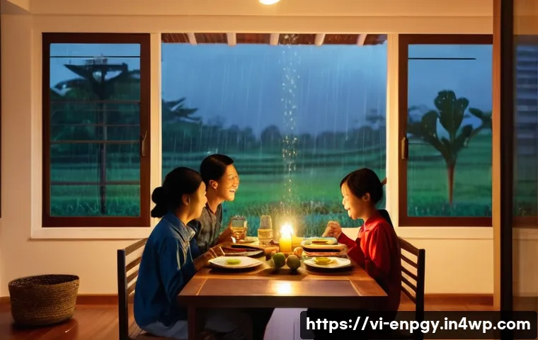 에너지 배분 자동화 시스템의 장점 - **Prompt:** A heartwarming scene inside a modern, brightly lit Vietnamese home during the evening. A...