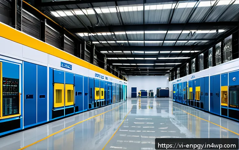 에너지 관리 시스템의 선택 기준 - A modern Vietnamese industrial factory interior with diverse energy sources clearly displayed: elect...