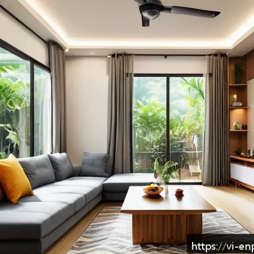 Home 30 에너지 소비 패턴 변화에 대한 대응 전략 - A modern Vietnamese family living room featuring energy-efficient LED lighting and an inverter air c...