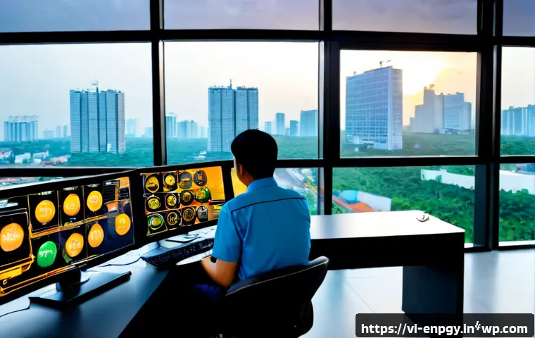 Home 17 신산업에서의 에너지 배분 최적화 사례 - Photorealistic smart energy distribution control room in Ho Chi Minh City, Vietnamese engineers moni...